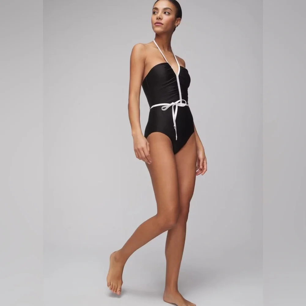 WHBM Retro Ruched One Piece Halter Swimsuit - Picture 3 of 6